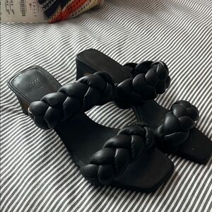 H&M Black Braided Heeled Sandals
